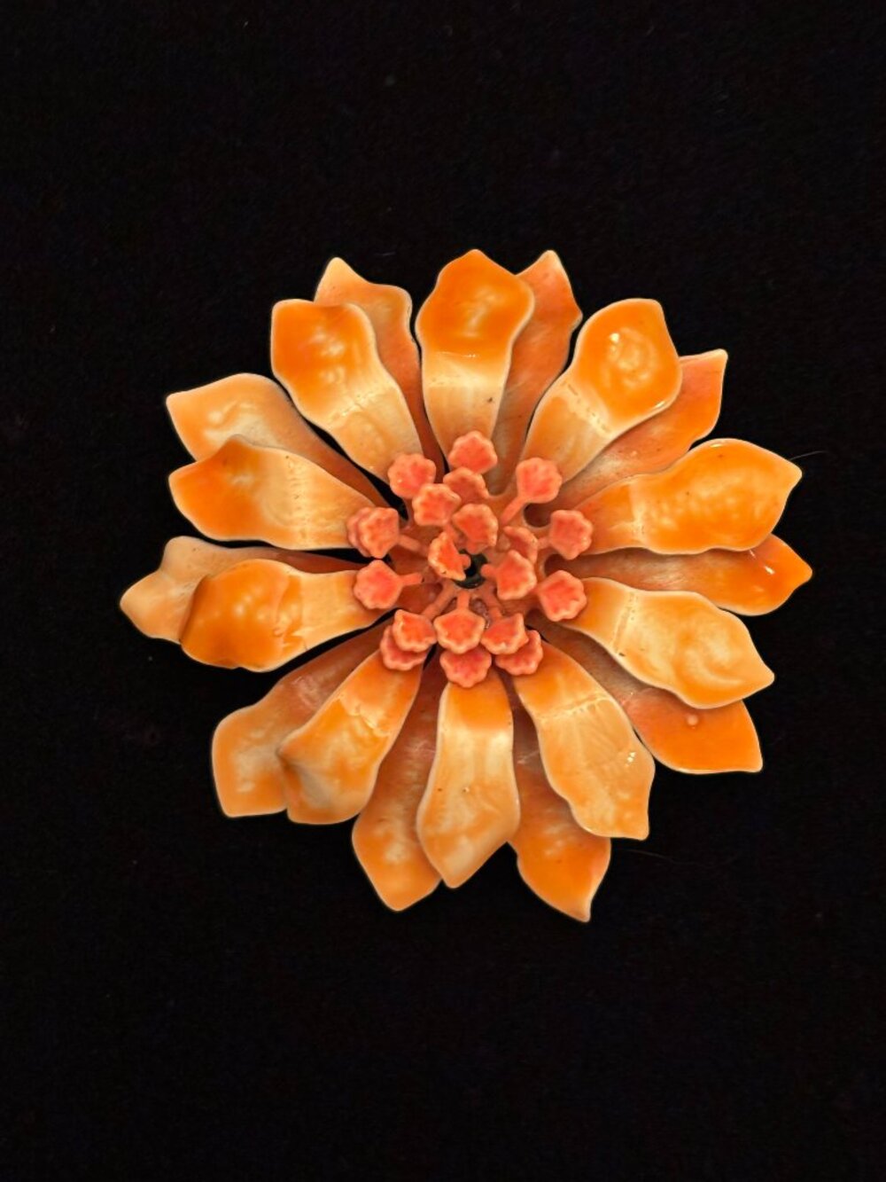 Vintage Orange Peach Enamel Layered Flower Daisy Brooch